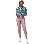 Women’s cropped windbreaker Vintage Rose pattern on Blue Summer Rose Women's Cropped Windbreaker Jacket