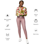 Women’s cropped windbreaker Vintage Summer Pink Rose Peonies Flowers1 Summer Rose Women's Cropped Windbreaker Jacket