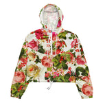 Women’s cropped windbreaker Vintage Summer Pink Rose Peonies Flowers1 Summer Rose Women's Cropped Windbreaker Jacket