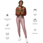Women’s cropped windbreaker Vintage Tropical Autumn Garden Flower Summer Rose Women's Cropped Windbreaker Jacket