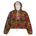 Women’s cropped windbreaker Vintage Tropical Autumn Garden Flower Summer Rose Women's Cropped Windbreaker Jacket