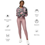 Women’s cropped windbreaker Vintage Tropical Rose Flower pattern Summer Rose Women's Cropped Windbreaker Jacket
