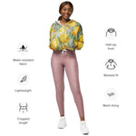 Women’s cropped windbreaker Vintage Yellow Rose and Grey Watercolor Floral Summer Rose Women's Cropped Windbreaker Jacket