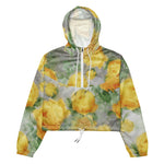 Women’s cropped windbreaker Vintage Yellow Rose and Grey Watercolor Floral Summer Rose Women's Cropped Windbreaker Jacket