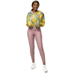 Women’s cropped windbreaker Vintage Yellow Rose and Grey Watercolor Floral Summer Rose Women's Cropped Windbreaker Jacket