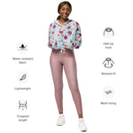 Women’s cropped windbreaker Violet and yellow Flowers with Leaves Summer Rose Women's Cropped Windbreaker Jacket