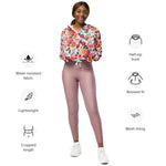 Women’s cropped windbreaker Watercolor Floral Pattern Vintage Rose Flower Summer Rose Women's Cropped Windbreaker Jacket