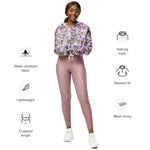 Women’s cropped windbreaker Watercolor Floral Rose Purple Pattern Summer Rose Women's Cropped Windbreaker Jacket