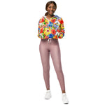 Women’s cropped windbreaker watercolor hand painted background with magnolia, lily, orchid flowers and tropical leaves Summer Rose Women's Cropped Windbreaker Jacket