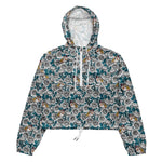 Women’s cropped windbreaker White Rose Flowers and Goldfinch Birds Summer Rose Women's Cropped Windbreaker Jacket