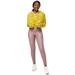 Women’s cropped windbreaker Yellow watercolor Roses pattern Summer Rose Women's Cropped Windbreaker Jacket