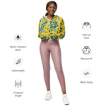 Women’s cropped windbreaker Yellow Watercolor Roses with Leaves and Buds pattern Summer Rose Women's Cropped Windbreaker Jacket