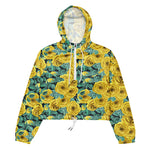 Women’s cropped windbreaker Yellow Watercolor Roses with Leaves and Buds pattern Summer Rose Women's Cropped Windbreaker Jacket