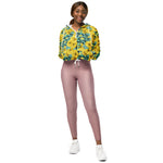 Women’s cropped windbreaker Yellow Watercolor Roses with Leaves and Buds pattern Summer Rose Women's Cropped Windbreaker Jacket
