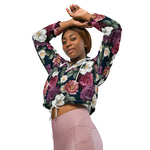 Women’s cropped windbreaker Floral Pattern Garden Flower Summer Rose Women's Cropped Windbreaker
