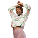 Women’s cropped windbreaker Floral Pattern Pink Rose Summer Rose Women's Cropped Windbreaker