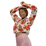 Women’s cropped windbreaker Floral pattern Roses with chrysanthemum Garden Summer Rose Women's Cropped Windbreaker