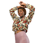 Women’s cropped windbreaker Floral pattern with red and orange Roses Flower Summer Rose Women's Cropped Windbreaker
