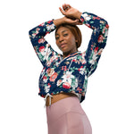 Women’s cropped windbreaker Floral Pattern with Roses and Small Flowers Summer Rose Women's Cropped Windbreaker