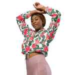 Women’s cropped windbreaker Floral Red Camellia Flowers Summer Rose Women's Cropped Windbreaker