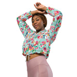 Women’s cropped windbreaker Flowers Pattern Summer Rose Women's Cropped Windbreaker Jacket