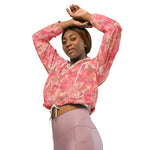Women’s cropped windbreaker Garden flowers pink peoni and Chick Summer Rose Women's Cropped Windbreaker Jacket