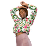 Women’s cropped windbreaker Garden Roses Pattern Flower Summer Rose Women's Cropped Windbreaker Jacket
