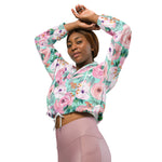 Women’s cropped windbreaker Gorgeous Pink Roses Watercolor Summer Rose Women's Cropped Windbreaker Jacket