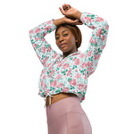 Women’s cropped windbreaker Green Rose Flower Summer Rose Women's Cropped Windbreaker Jacket
