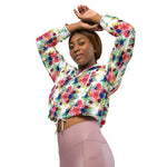 Women’s cropped windbreaker Navy Blue and Red watercolor boho chic Flowers Summer Rose Women's Cropped Windbreaker Jacket