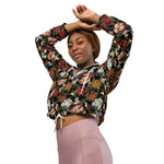 Women’s cropped windbreaker Ornate Vintage flower Peonies Roses and Birds Summer Rose Women's Cropped Windbreaker Jacket