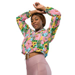 Women’s cropped windbreaker Peonies Yellow Sunflowers Watercolor Summer Rose Women's Cropped Windbreaker Jacket