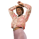 Women’s cropped windbreaker Pink Country Chic Roses Garden and Wood Summer Rose Women's Cropped Windbreaker Jacket