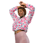 Women’s cropped windbreaker Pink Floral Watercolor Roses Pattern Summer Rose Women's Cropped Windbreaker Jacket