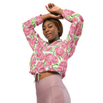 Women’s cropped windbreaker Pink Peonies Watercolor Flower Summer Rose Women's Cropped Windbreaker Jacket