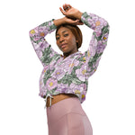 Women’s cropped windbreaker Pink Peony Blooming Flower Summer Rose Women's Cropped Windbreaker Jacket