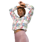 Women’s cropped windbreaker Pink Roses Boho Trellis Watercolour Flowers Summer Rose Women's Cropped Windbreaker Jacket