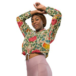 Women’s cropped windbreaker Pink Roses Garden Vintage Chintz Summer Rose Women's Cropped Windbreaker Jacket