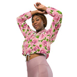 Women’s cropped windbreaker Pink Watercolor Roses pattern Summer Rose Women's Cropped Windbreaker Jacket