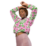 Women’s cropped windbreaker Pink Watercolor Roses with Leaves and Buds patter Summer Rose Women's Cropped Windbreaker Jacket
