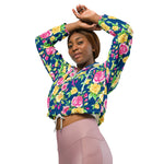 Women’s cropped windbreaker Pink Yellow Rose Floral Pattern Summer Rose Women's Cropped Windbreaker Jacket