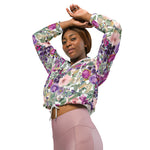 Women’s cropped windbreaker Purple Blush Pink Floral Green Watercolor Summer Rose Women's Cropped Windbreaker Jacket