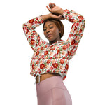Women’s cropped windbreaker Red Pink Roses Poppies Trendy Girly Summer Rose Women's Cropped Windbreaker Jacket