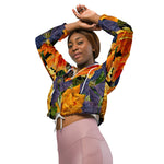 Women’s cropped windbreaker Romantic Dark Vintage Rose Flower Pattern Summer Rose Women's Cropped Windbreaker Jacket