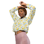 Women’s cropped windbreaker Rose Yellow and Blue Watercolor Pattern Flower Summer Rose Women's Cropped Windbreaker Jacket
