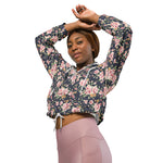 Women’s cropped windbreaker Roses Vintage Flower pattern on navy Summer Rose Women's Cropped Windbreaker Jacket