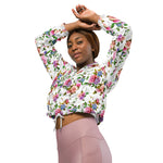 Women’s cropped windbreaker Roses, peony with leaves and chamomile with cornflowers Summer Rose Women's Cropped Windbreaker Jacket