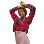 Women’s cropped windbreaker Seamless pattern Red Rose Flowers Vintage Summer Rose Women's Cropped Windbreaker Jacket