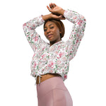 Women’s cropped windbreaker Seamless pattern with pink flowers and leaves Summer Rose Women's Cropped Windbreaker Jacket