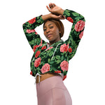 Women’s cropped windbreaker Seamless pattern with Red Roses Flowers Summer Rose Women's Cropped Windbreaker Jacket